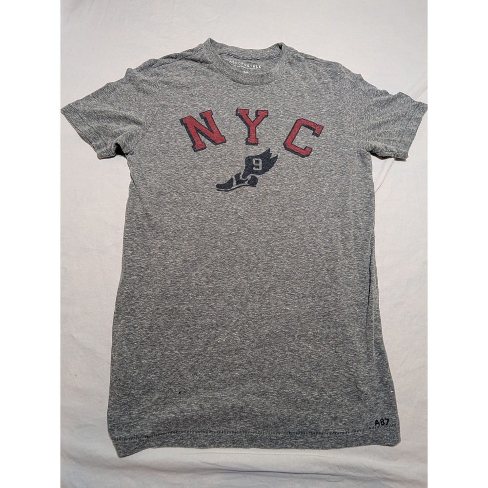 Aeropostale Mens Gray NYC 9 Graphic T-Shirt Short Sleeve Size Small